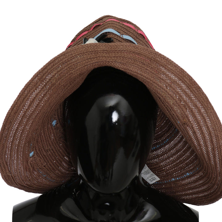 Dolce & Gabbana Brown Floral Wide Brim Straw Floppy Cap Hat