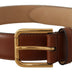 Dolce & Gabbana Brown Leather Polished Gold Metal Waist Buckle Belt