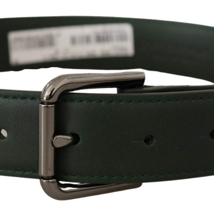 Dolce & Gabbana Army Green Leather Logo Metal Waist Buckle Belt