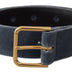 Dolce & Gabbana Navy Blue Velvet Gold Metal Logo Waist Buckle Belt