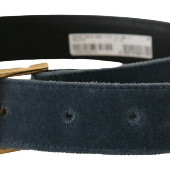 Dolce & Gabbana Navy Blue Velvet Gold Metal Logo Waist Buckle Belt