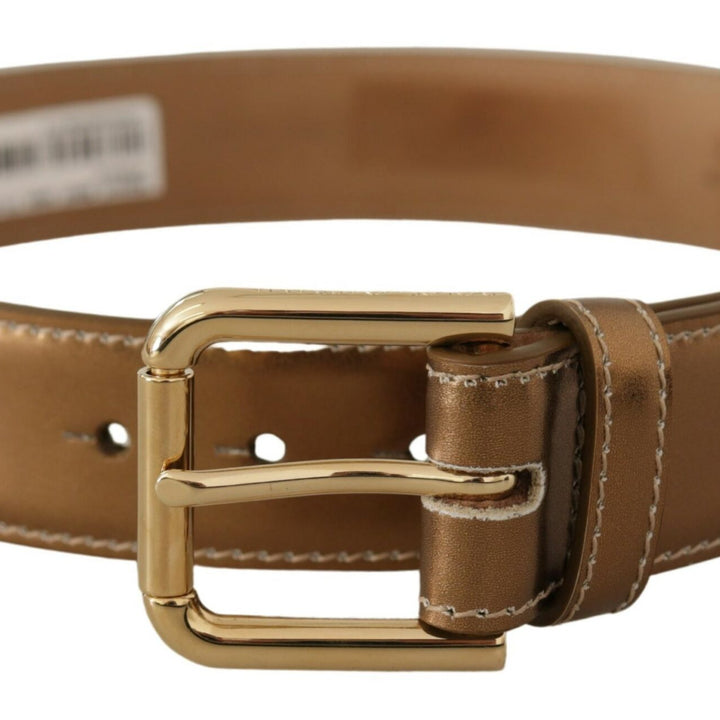 Dolce & Gabbana Bronze Calf Leather Gold Logo Waist Buckle Belt