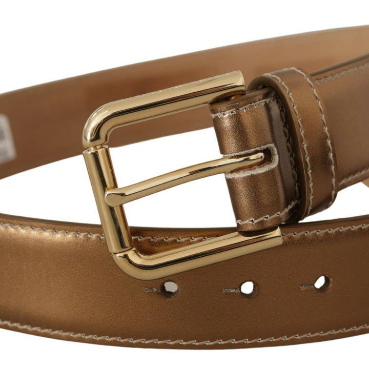 Dolce & Gabbana Bronze Calf Leather Gold Logo Waist Buckle Belt