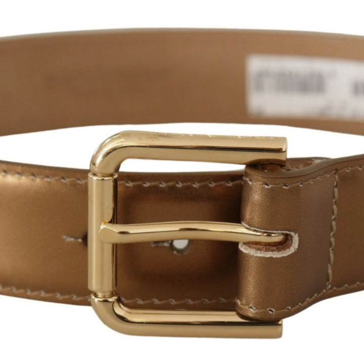 Dolce & Gabbana Bronze Leather Gold Logo Engraved Waist Buckle Belt