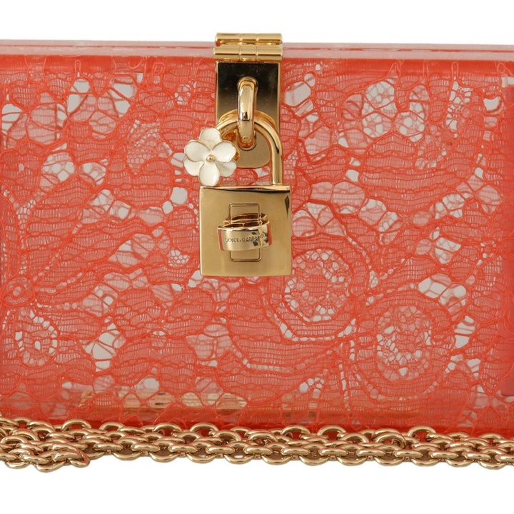 Dolce & Gabbana Gold Padlock BOX Peach Lace  Clutch Party Bag