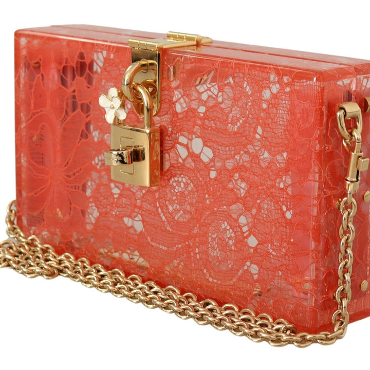 Dolce & Gabbana Gold Padlock BOX Peach Lace  Clutch Party Bag