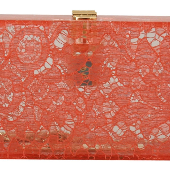 Dolce & Gabbana Gold Padlock BOX Peach Lace  Clutch Party Bag