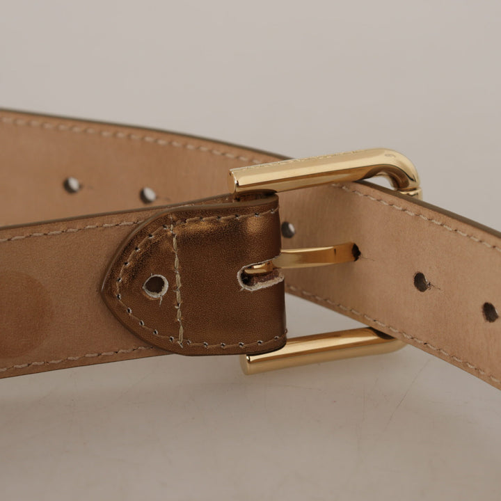 Dolce & Gabbana Bronze Leather Gold Logo Engraved Waist Buckle Belt