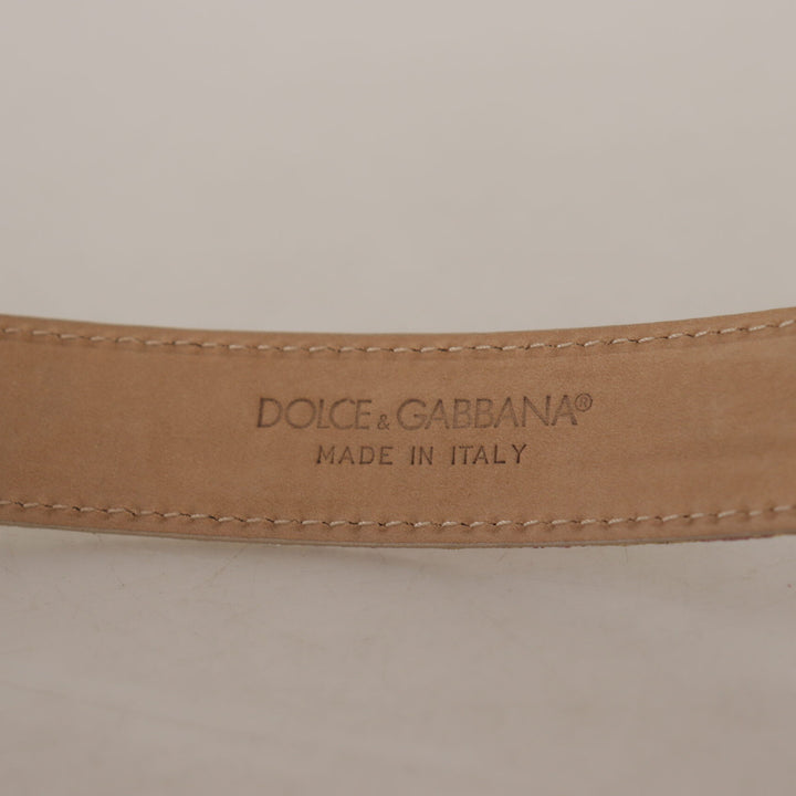 Dolce & Gabbana Rose Pink Jacquard DG Logo Gold Metal Buckle Belt