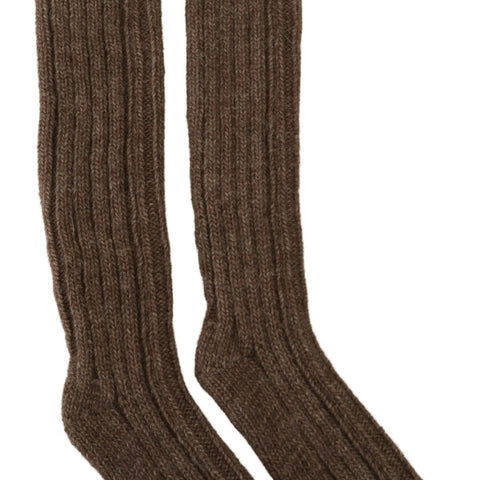 Dolce & Gabbana Brown Wool Knit Calf Long Women Socks