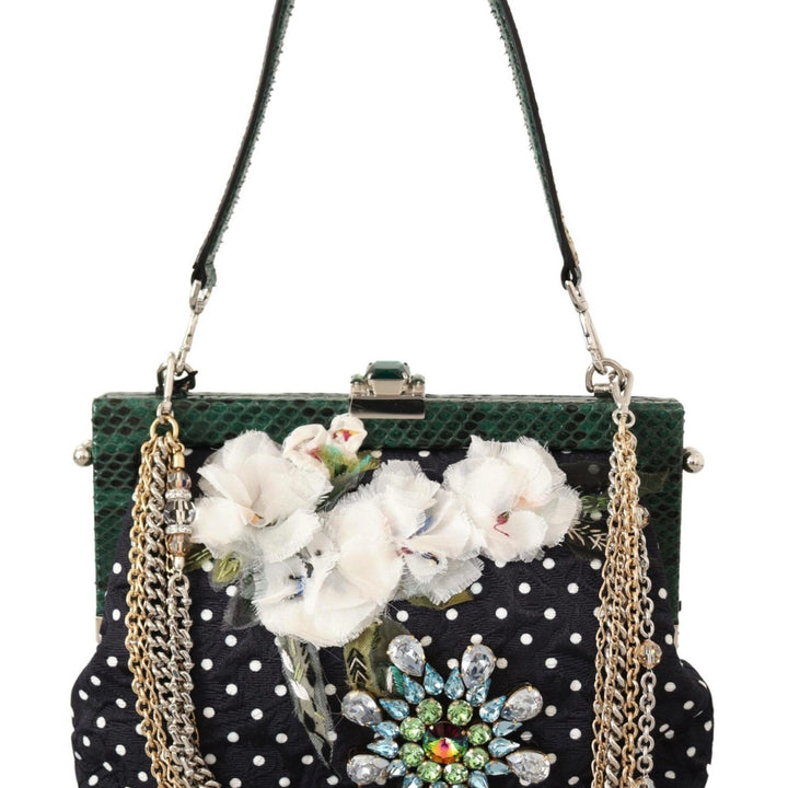 Dolce & Gabbana Black Floral Crystal Shoulder Borse VANDA Purse