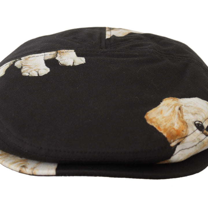 Dolce & Gabbana Black Dog Print Newsboy Men Capello Cotton Hat