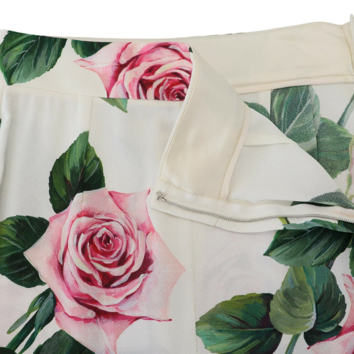 Dolce & Gabbana White Rose Print High Waist Pants