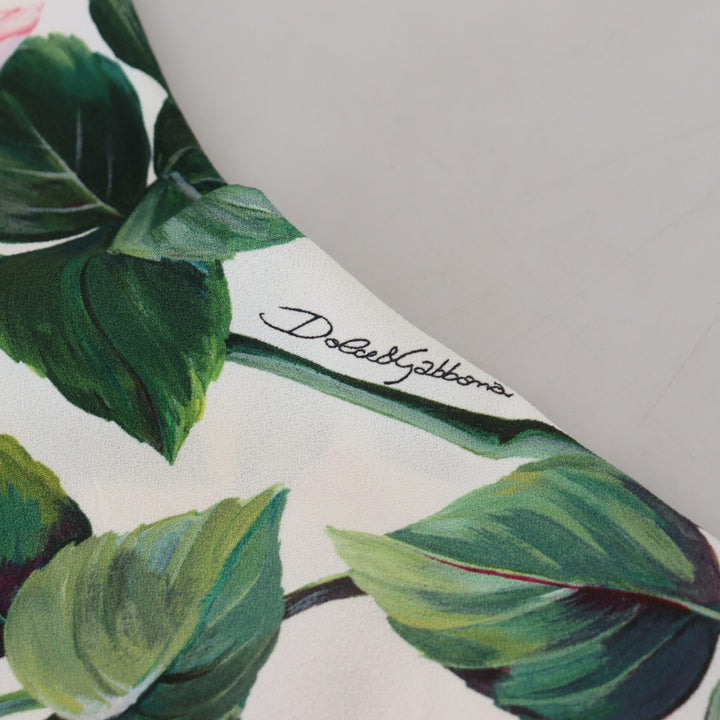 Dolce & Gabbana White Rose Print High Waist Pants