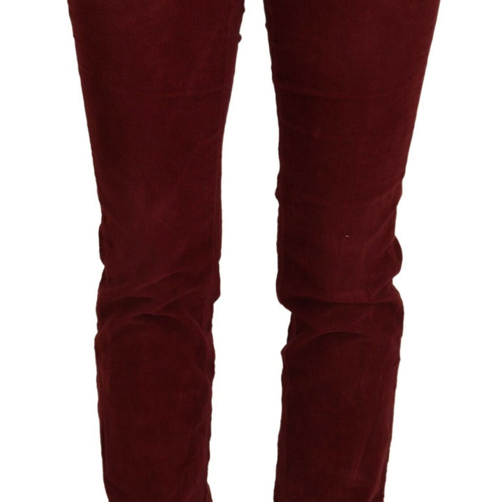 Dolce & Gabbana Maroon Corduroy Slim Fit Women Casual Pants