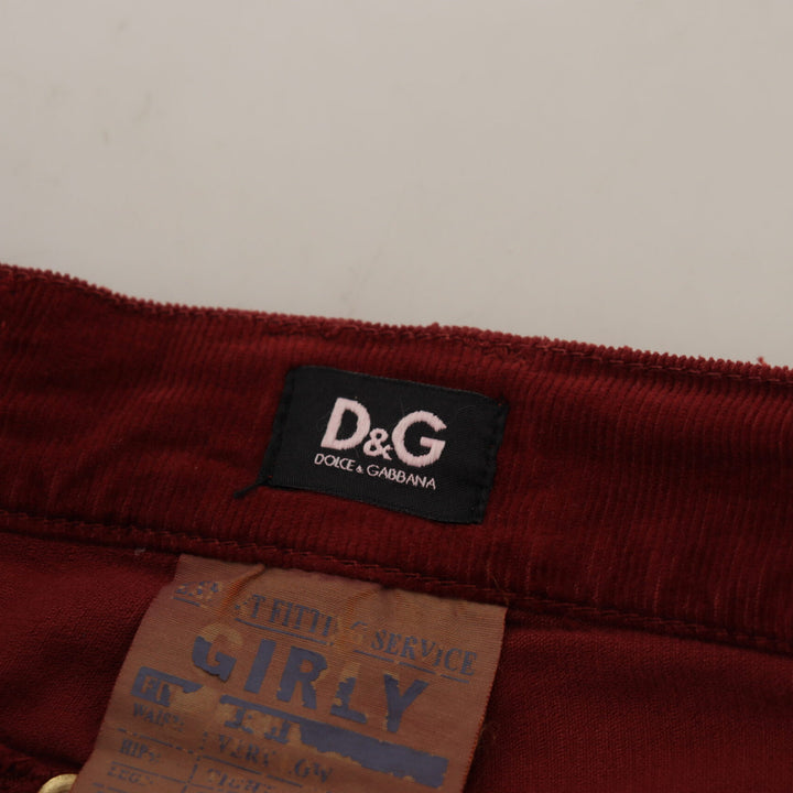 Dolce & Gabbana Maroon Corduroy Slim Fit Women Casual Pants