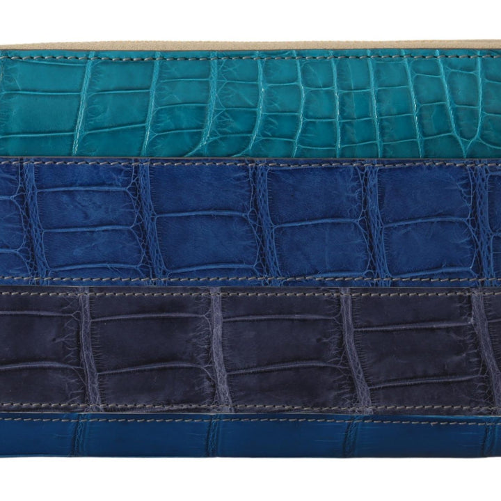 Dolce & Gabbana Blue Leather Crocodile Zip Around Wallet