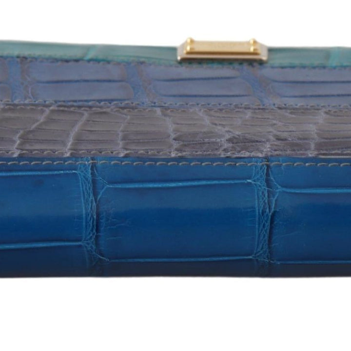 Dolce & Gabbana Blue Leather Crocodile Zip Around Wallet