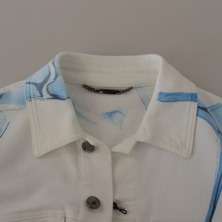 Dolce & Gabbana White Cotton Logo Embroidery Denim Jacket
