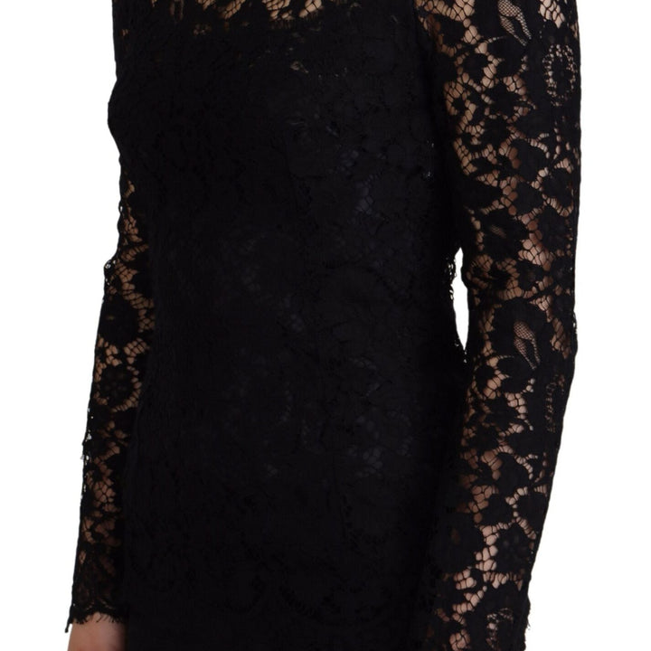 Dolce & Gabbana Black Cotton Lace Trim Long Sleeves Top