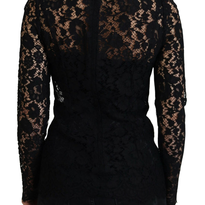 Dolce & Gabbana Black Cotton Lace Trim Long Sleeves Top