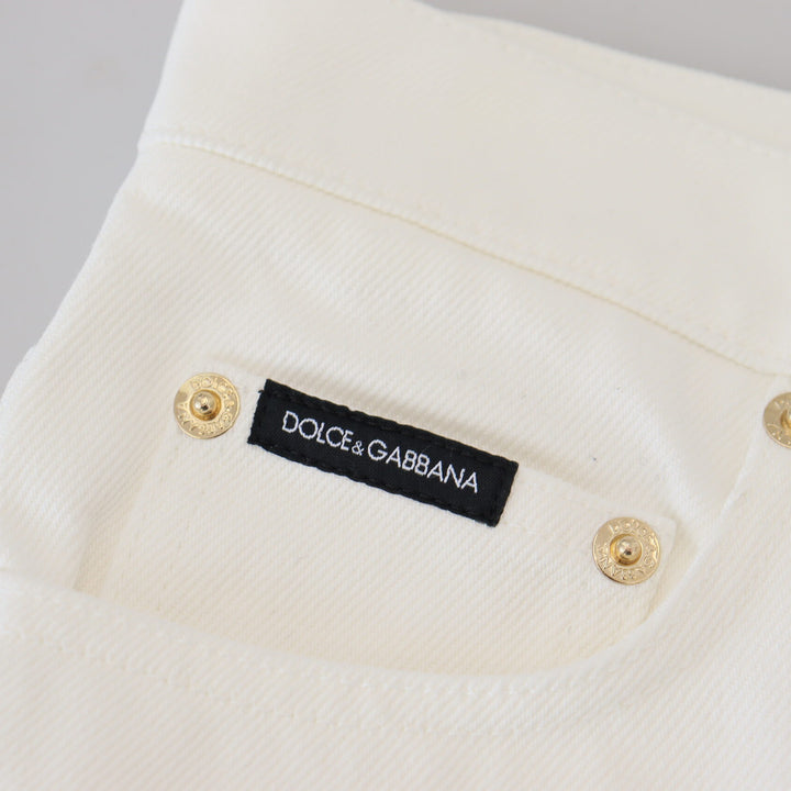 Dolce & Gabbana Off White High Waist Skinny Denim Cotton Jeans