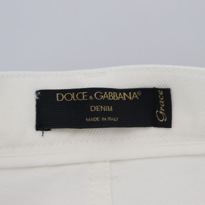 Dolce & Gabbana Off White High Waist Skinny Denim Cotton Jeans