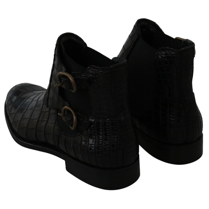 Dolce & Gabbana Black Crocodile Leather Derby Boots Shoes