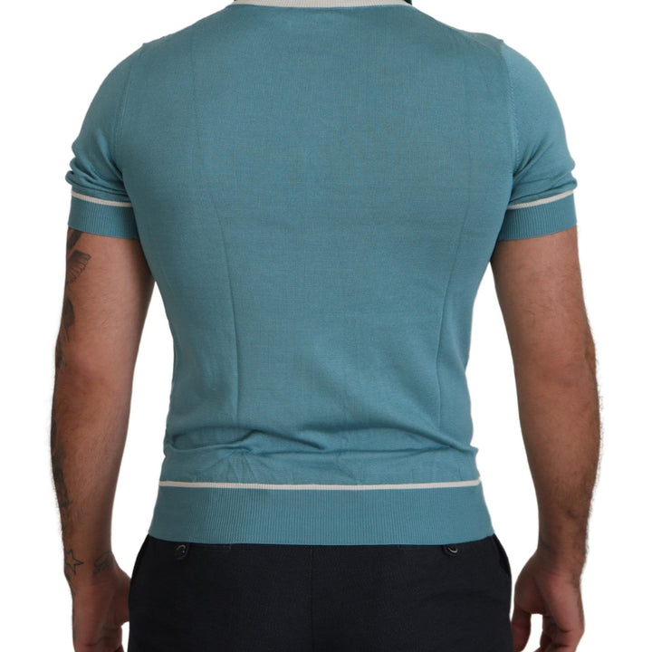 Dolce & Gabbana Blue Silk Polo Top Mens V-neck  T-shirt