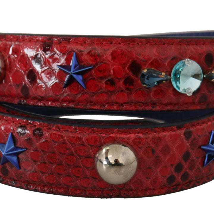 Dolce & Gabbana Red Exotic Leather Crystals Shoulder Strap