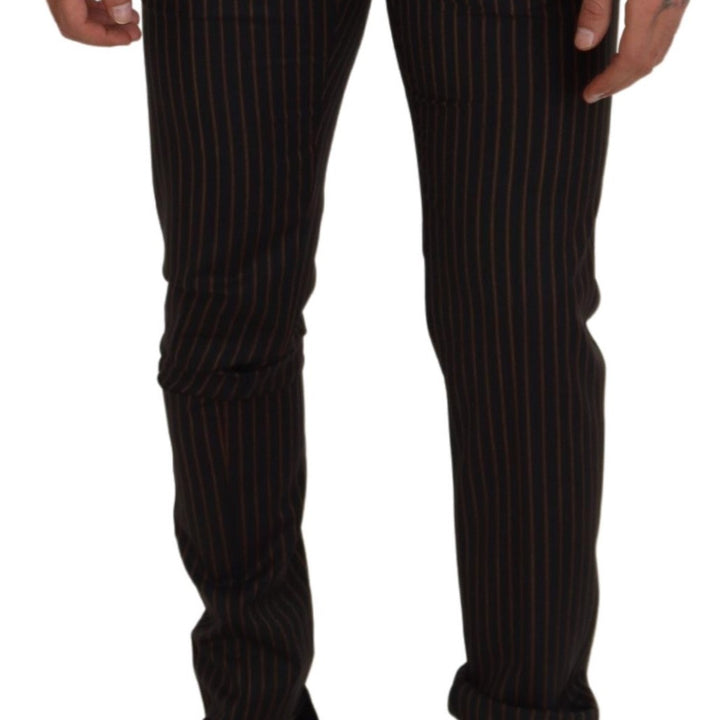 Dolce & Gabbana Black Brown Striped Men Formal Pants