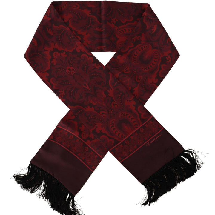 Dolce & Gabbana Red Silk Paisley-Embossed Neck Warmer Scarf