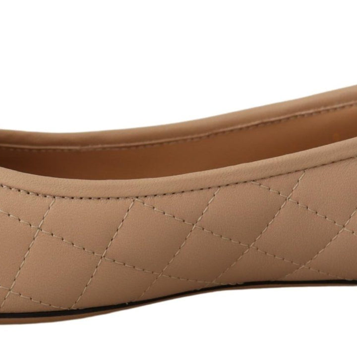 Salvatore Ferragamo Beige and Black Nappa Leather Ballet Flat Shoes