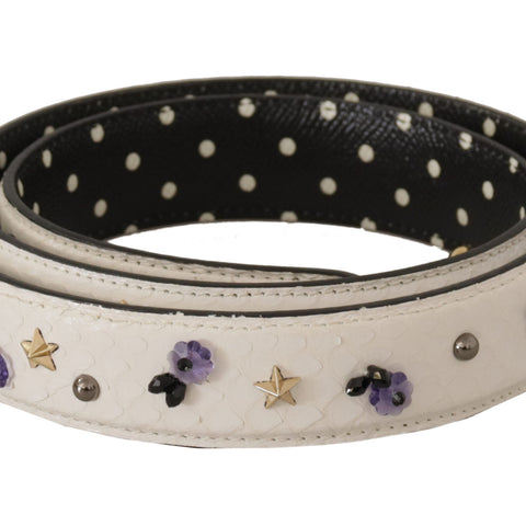 Dolce & Gabbana White Crystals Leather Bag Shoulder Strap