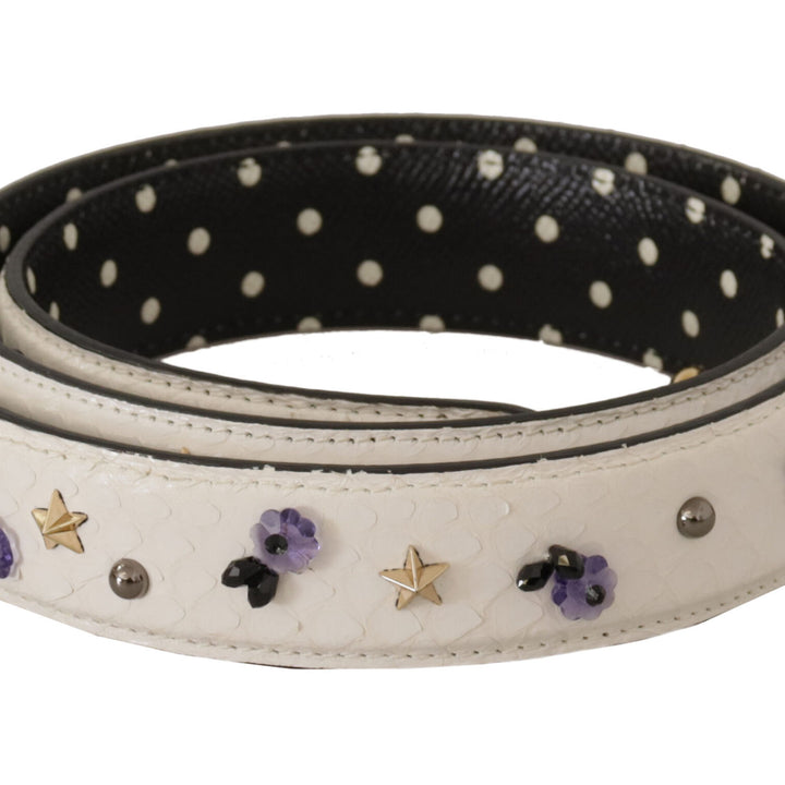 Dolce & Gabbana White Crystals Leather Bag Shoulder Strap