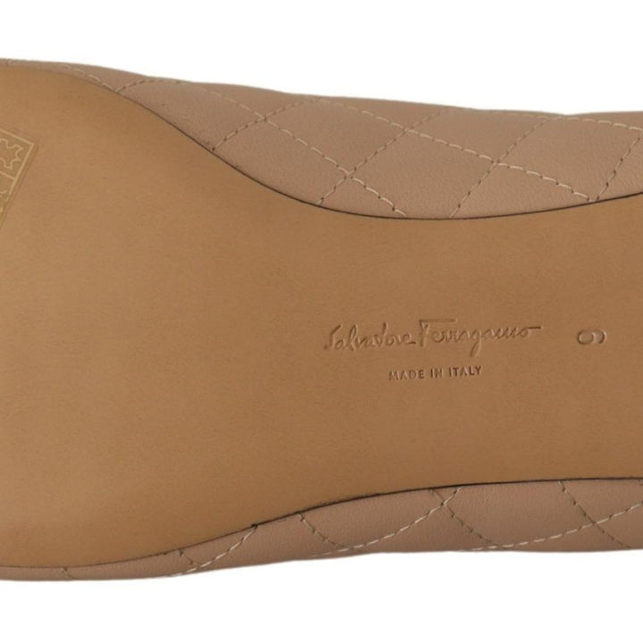 Salvatore Ferragamo Beige and Black Nappa Leather Ballet Flat Shoes