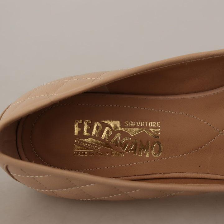 Salvatore Ferragamo Beige and Black Nappa Leather Ballet Flat Shoes