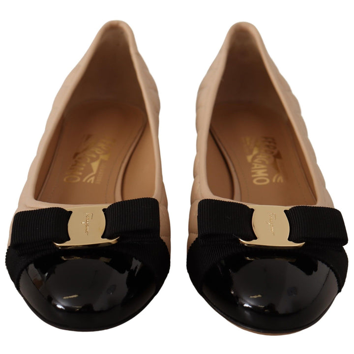 Salvatore Ferragamo Beige and Black Nappa Leather Pumps Shoes