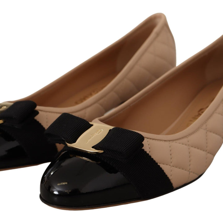 Salvatore Ferragamo Beige and Black Nappa Leather Pumps Shoes