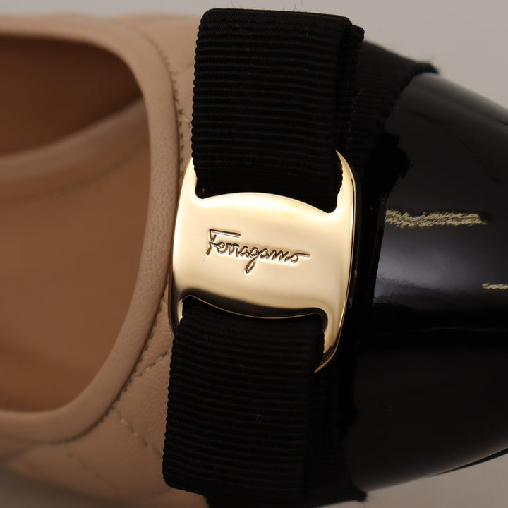 Salvatore Ferragamo Beige and Black Nappa Leather Pumps Shoes