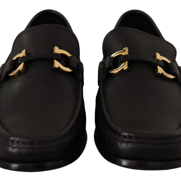 Salvatore Ferragamo Black Calf Leather Moccasins Loafers Shoes