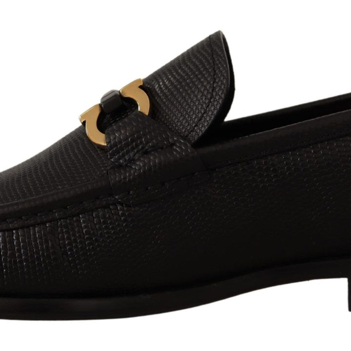 Salvatore Ferragamo Black Calf Leather Moccasins Loafers Shoes