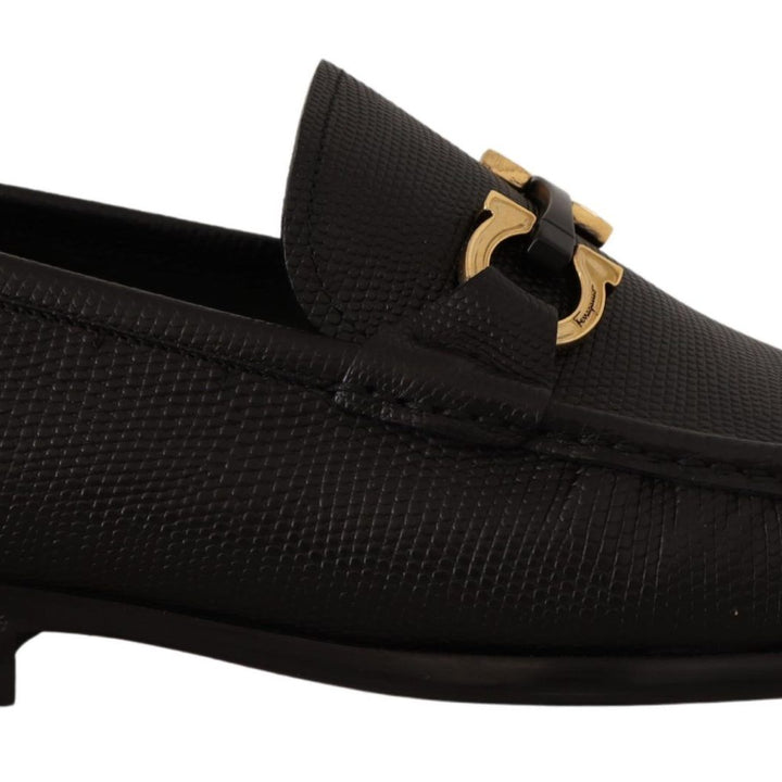 Salvatore Ferragamo Black Calf Leather Moccasins Loafers Shoes