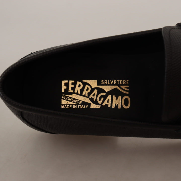 Salvatore Ferragamo Black Calf Leather Moccasins Loafers Shoes