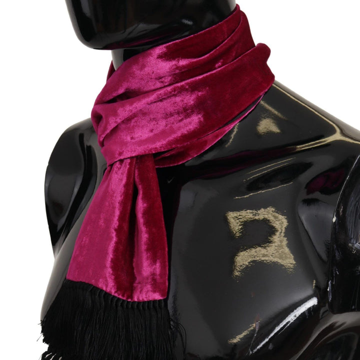 Dolce & Gabbana Bordeaux Velvet Magenta Neck Wrap Fringes Scarf