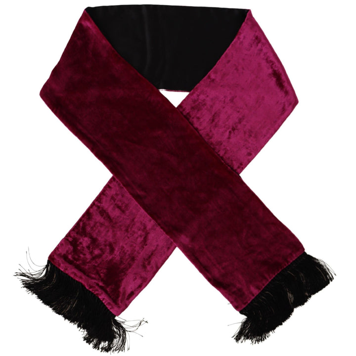 Dolce & Gabbana Bordeaux Velvet Magenta Neck Wrap Fringes Scarf