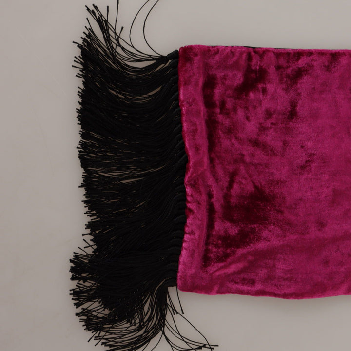 Dolce & Gabbana Bordeaux Velvet Magenta Neck Wrap Fringes Scarf