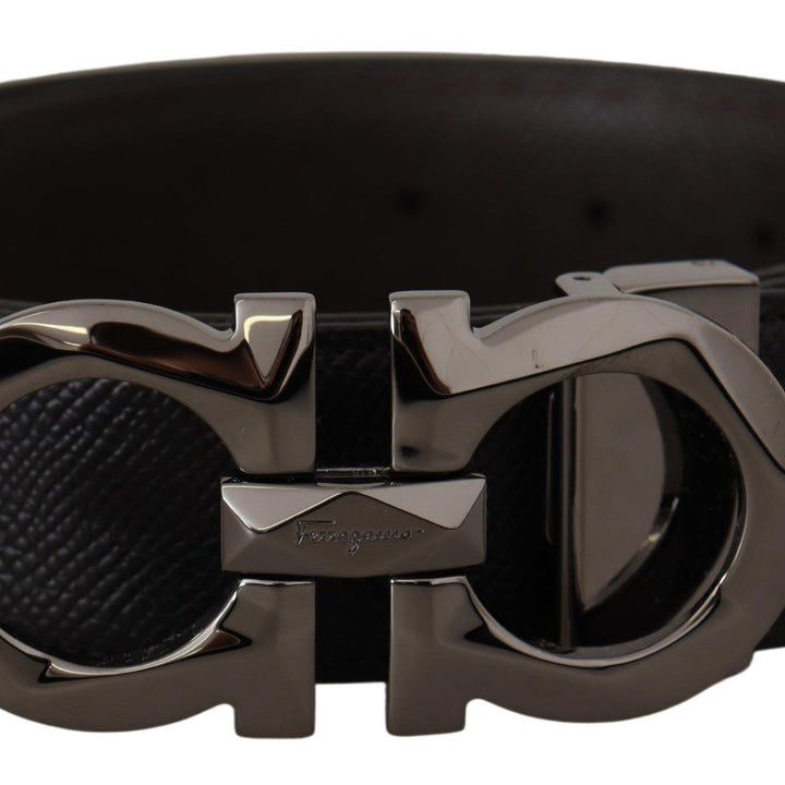 Salvatore Ferragamo Black and Dark Brown Leather Reversible Belt