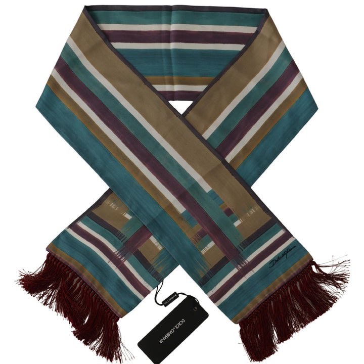 Dolce & Gabbana Multicolor Striped Shwal Fringes Wrap Silk Scarf