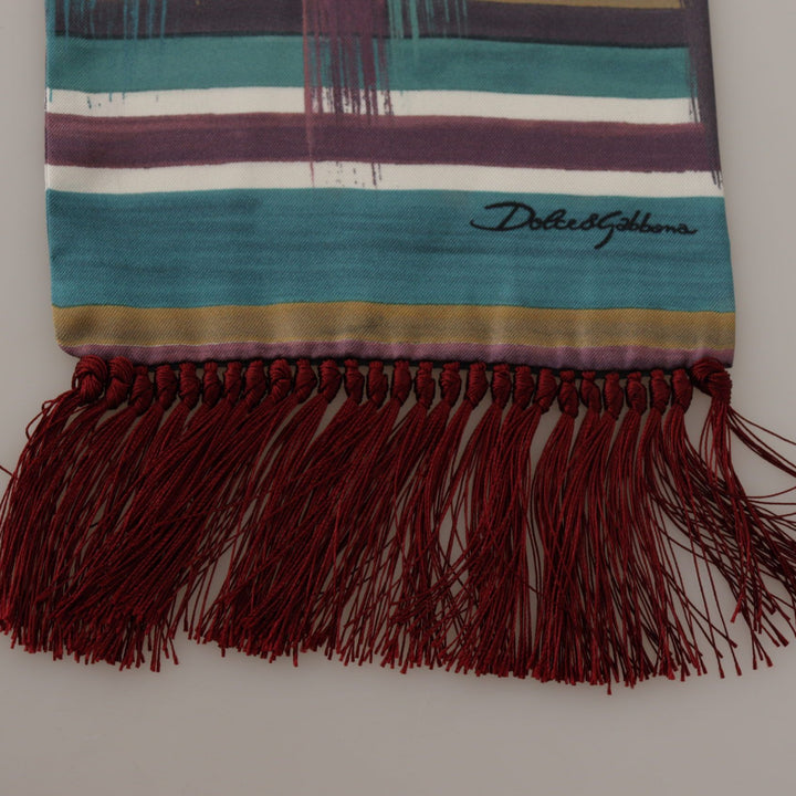 Dolce & Gabbana Multicolor Striped Shwal Fringes Wrap Silk Scarf